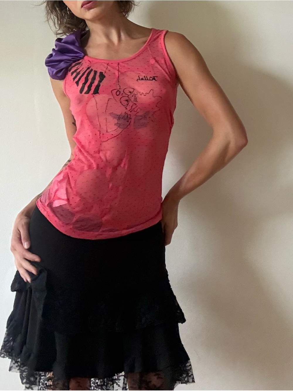Y2K sheer asymetrical sleeves tank top — Killah by Miss Sixty